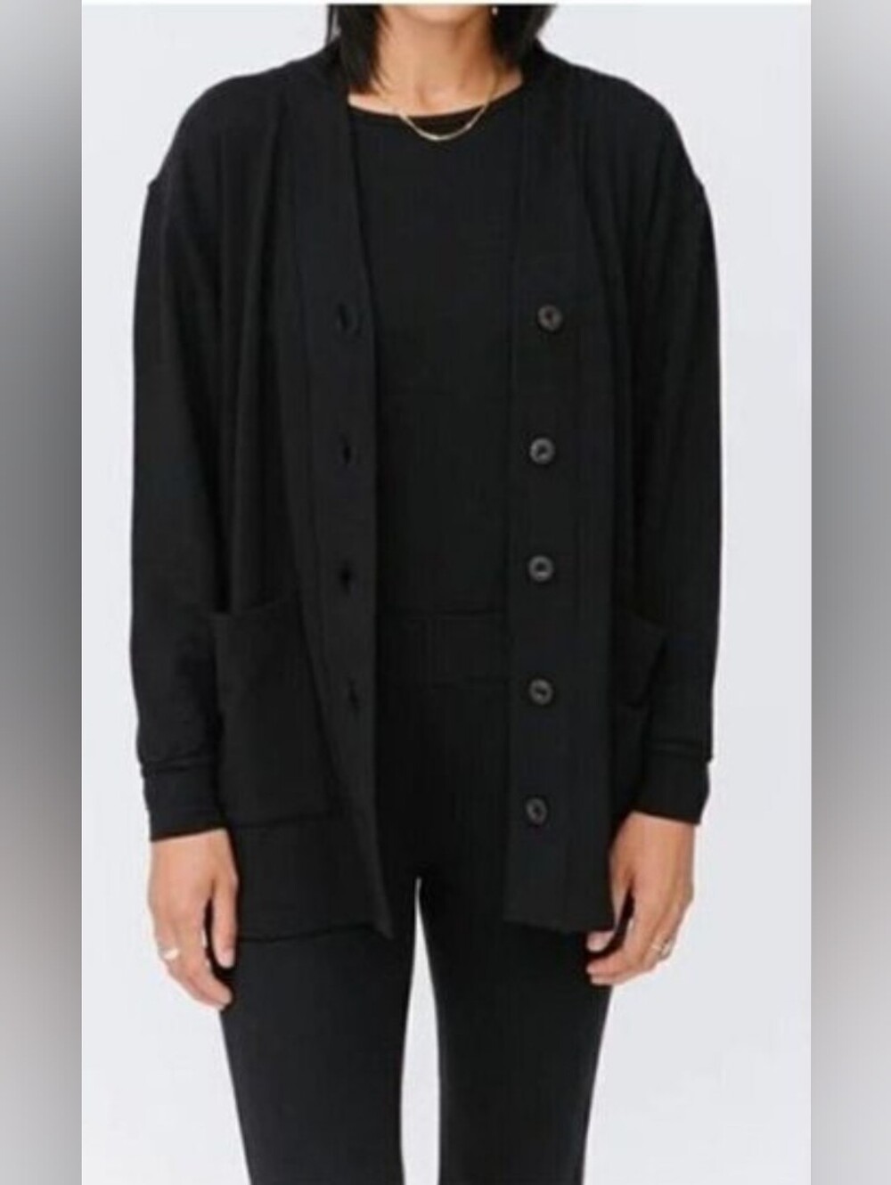 Smash +Tess Women's Black Button-Up Pocket Cardigan Sweater